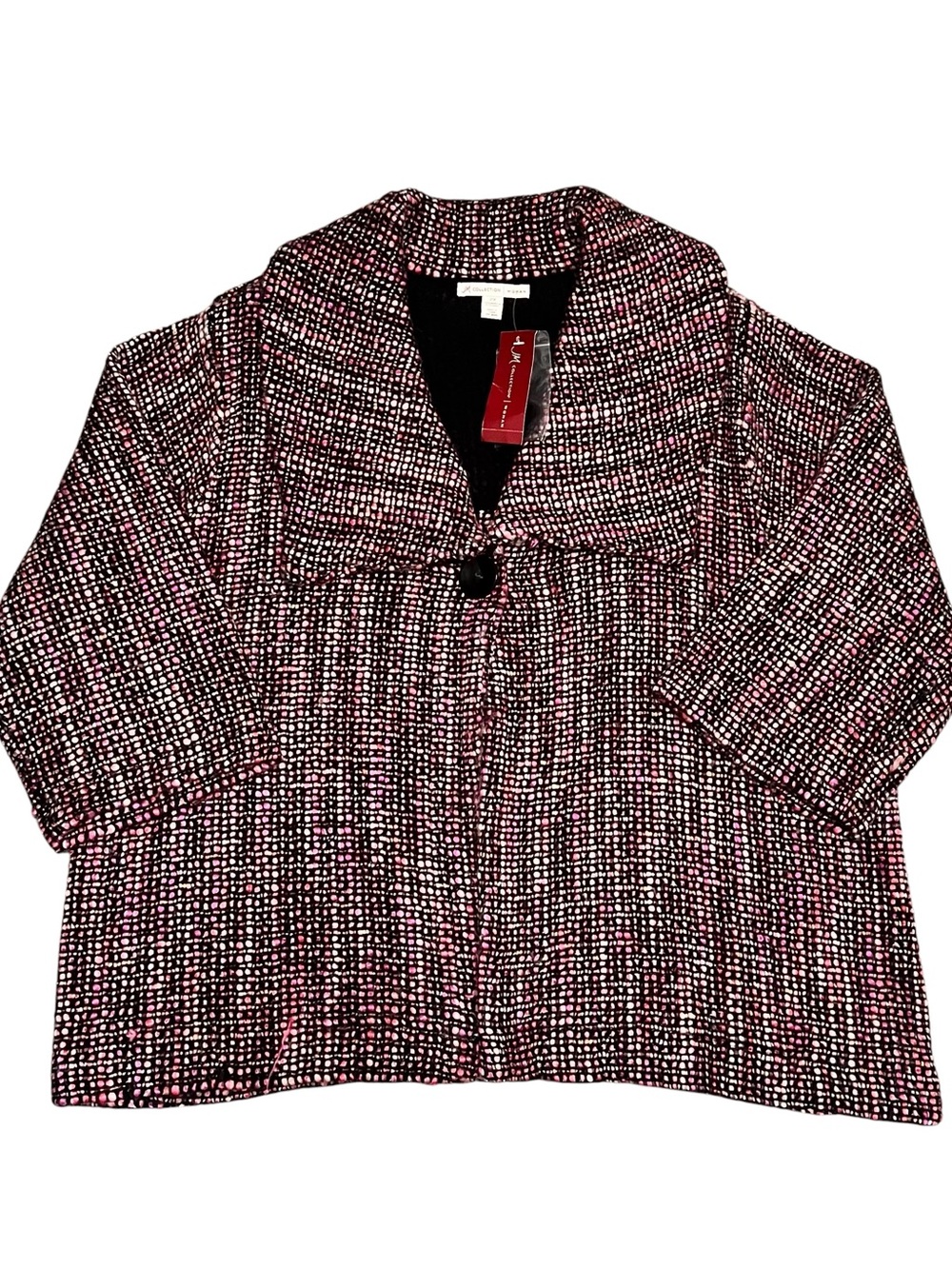JM Collection Wool Blend Pink Black Tweed Pea Coat Plus Size 2X
